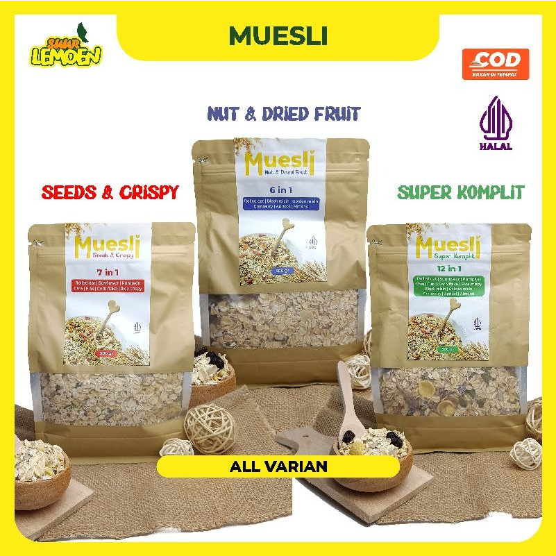 MUESLI Sereal Makanan Ringan dan Sehat Oatmeal Dried Fruit Seeds Mix Diet Sehat Alami