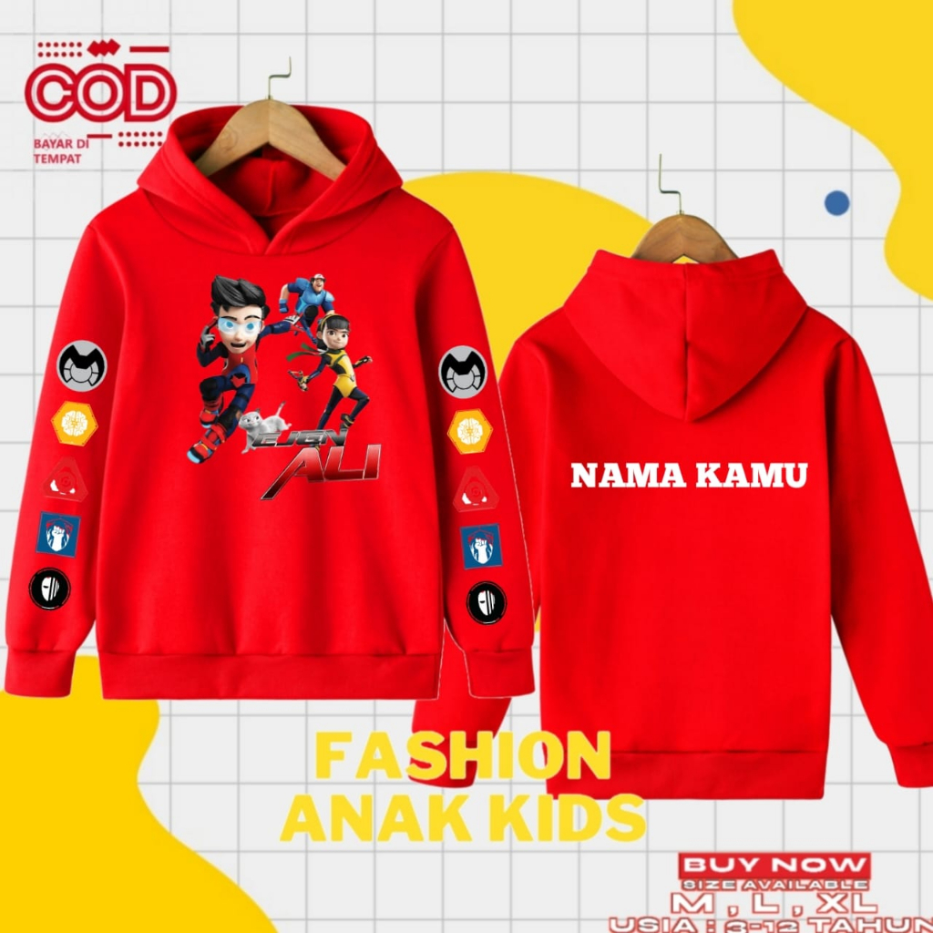 (BISA COD) Jaket Hoodie Anak Ejen Ali Season 3 / Jaket Ejen Ali Free Nama
