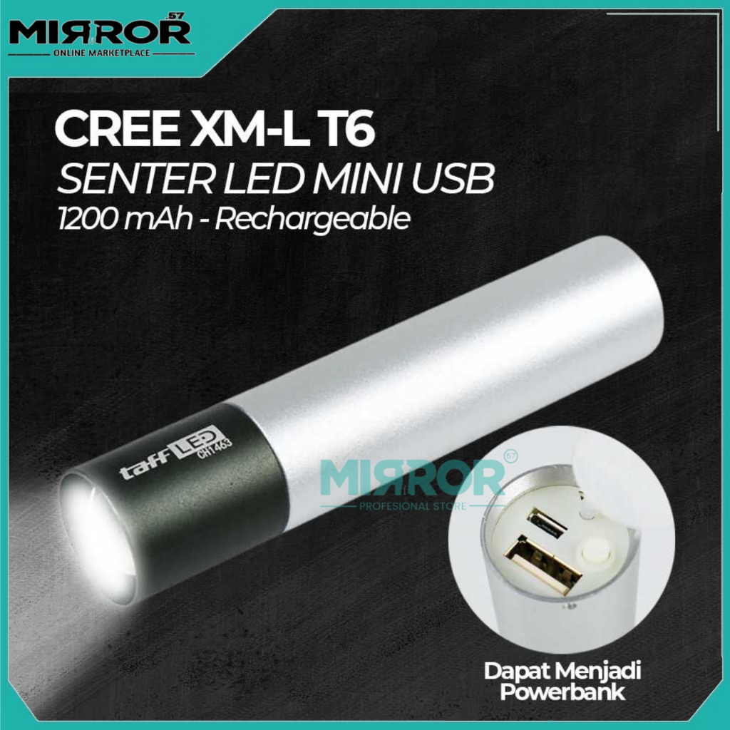 Senter LED Mini USB Rechargeable Cree XM-L T6 1200mAh Bisa Di Zoom