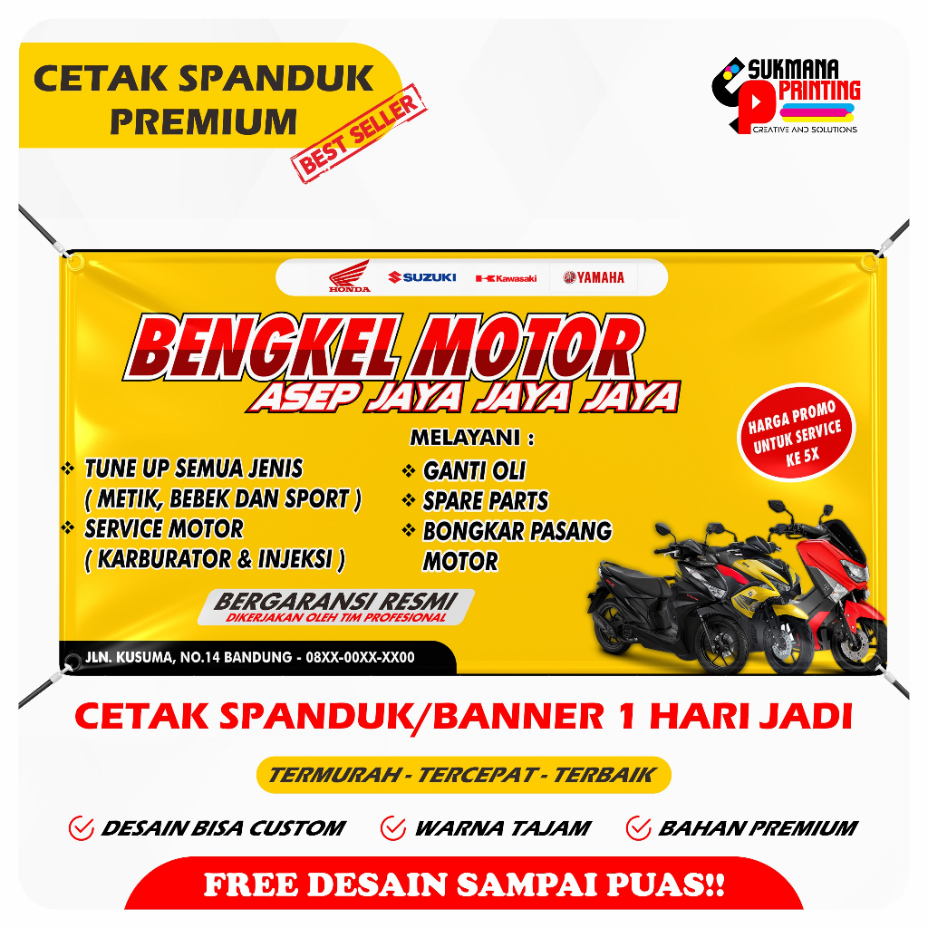 SPANDUK BENGKEL MOTOR BANNER BENGKEL MOTOR DESAIN PREMIUM TERBARU