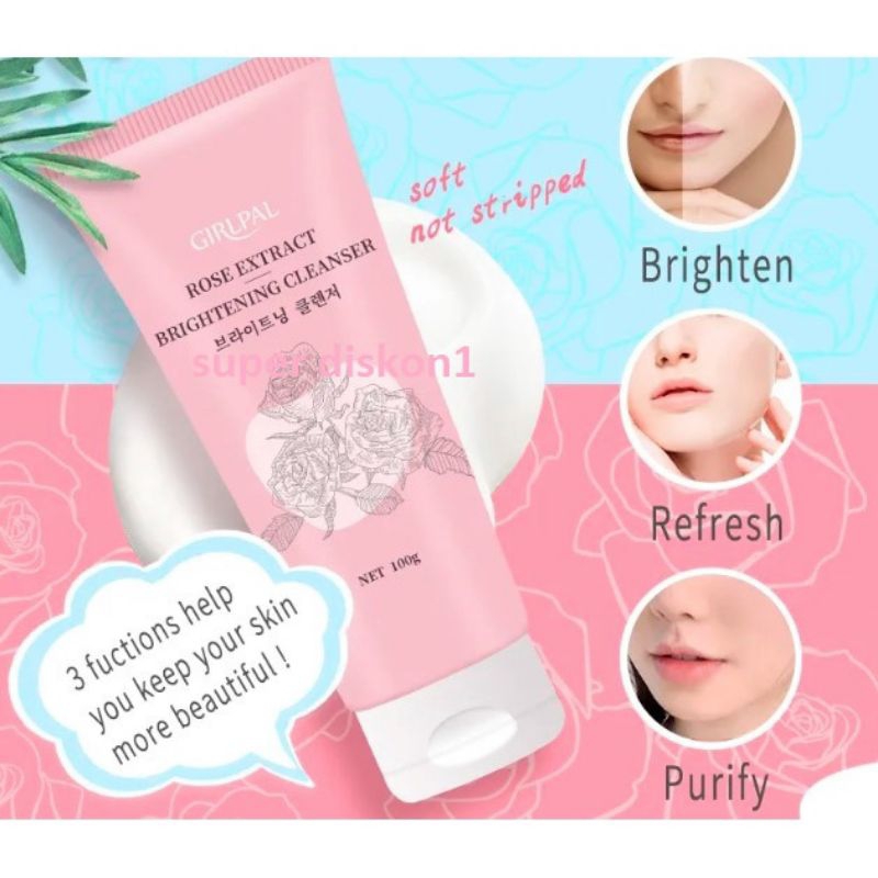 GRILPAL ROSE Extract Brightening Cleanser 100g Foam Pembersih Wajah Brighty Viral Mencerahkan Wajah Menjadikan Kulit Lembut &amp; Terhidrasi