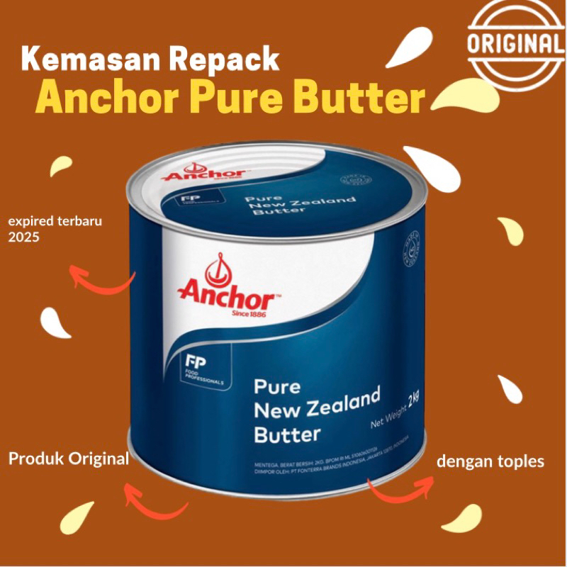 Anchor Pure salted Butter 2kg kemasan repack| wjisman butter | wisman butter | holman butter | anchor mpasi | bahan kue | mentega