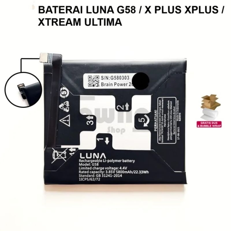 Baterai Luna G58 X Plus XPlus Xtream Ultima Original Double Power Batre Batrai Batere Battery HP Tan