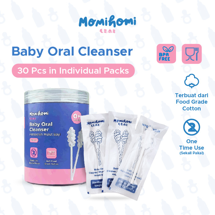 Momi Homi Baby Oral Care Cleanser Pembersih Mulut Bayi Isi 30 PCS / Single Use / Aman Digunakan Untuk Bayi 0-3 Tahun / Baby Mouth Cleaner Pembersih Lidah Bayi Model Stick Kain Kasa / Perawatan Gigi Lidah Dan Gusi Bayi Cotton Toothbrush for Baby New Born