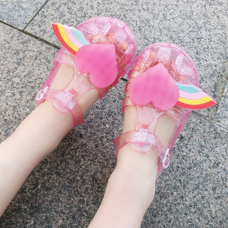 Sandal Jelly Love Rainbow Glitter Untuk Anak Perempuan Kualitas Import