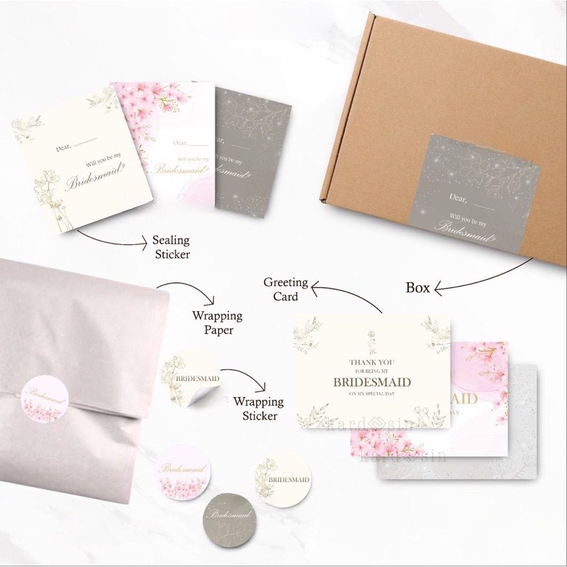 Box Bridesmaid Card and Sticker Full Package