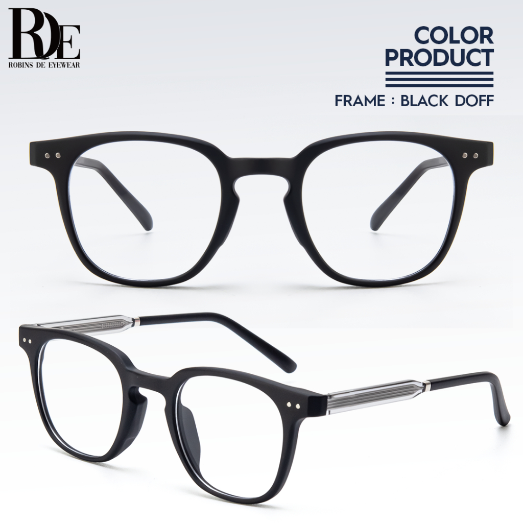 ROBINS Kacamata Minus Kotak Anti Radiasi Komputer Frame Kacamata Photocromic Antiblueray Bluecromic Kacamata Fashion Pria Wanita Kacamata Uv400 Stylish 8344-Black Doff