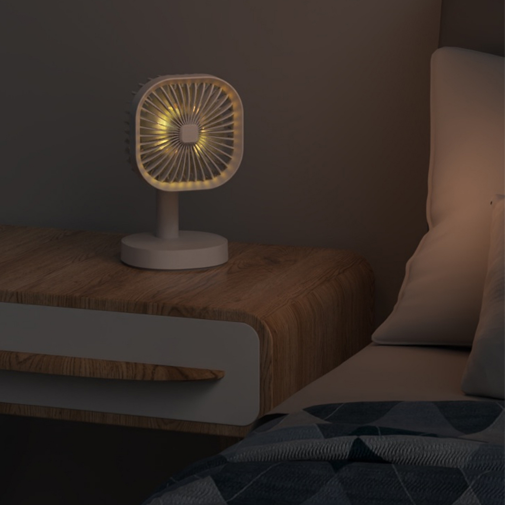 Kipas angin portable 4 inch 3 speed LED Emergency USB charger desk fan lampu tidur - realoneacc