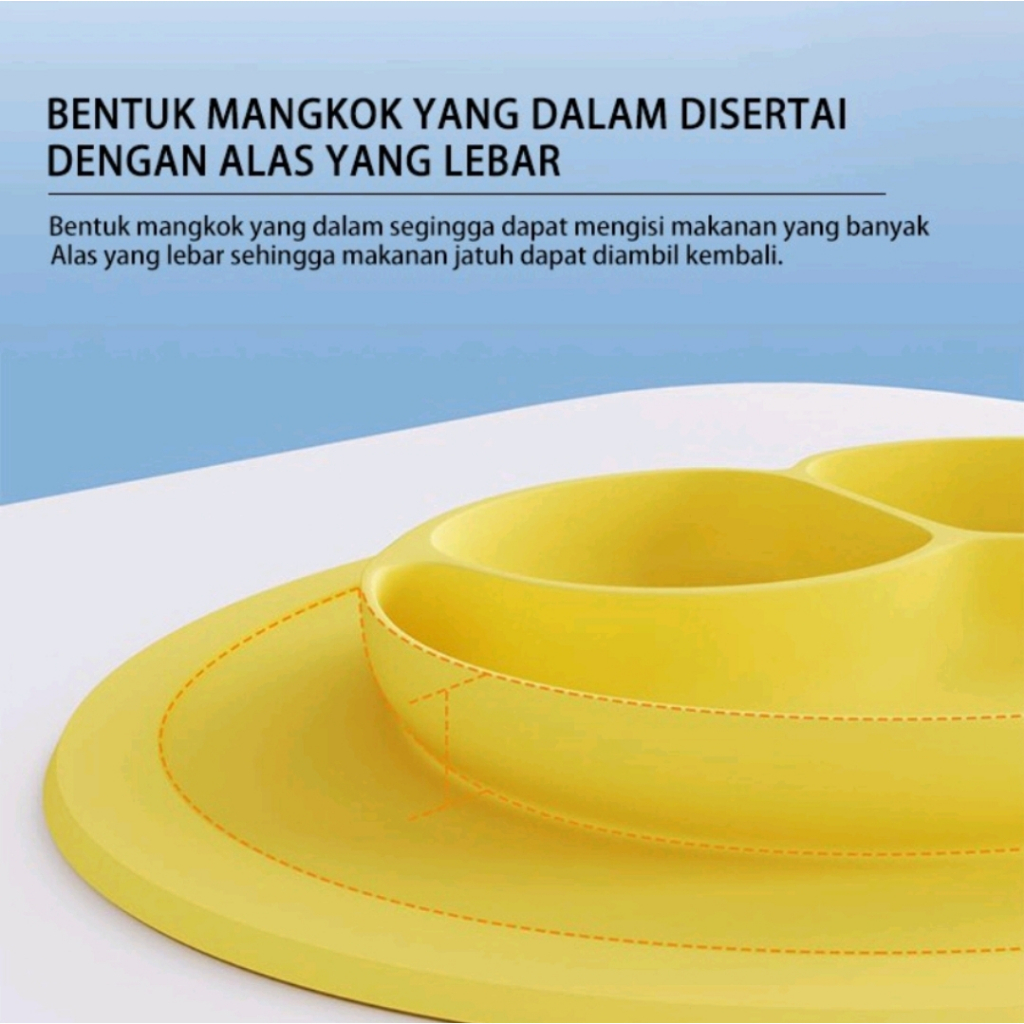 PIRING SILIKON BAYI ANTI PECAH ANTI TUMPAH ANTI SLIP / TEMPAT MAKAN ANAK SEKAT 3 BPA FREE / PLATE MAT SILICONE / SURE GRIP PLATEMAT HAPPY MAT (IP)