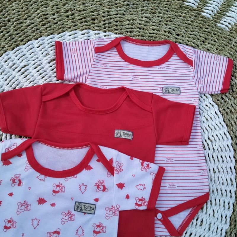 3 Pcs Jumper Bayi Jumpsuit Seri Warna Merah Bodysuit Baby