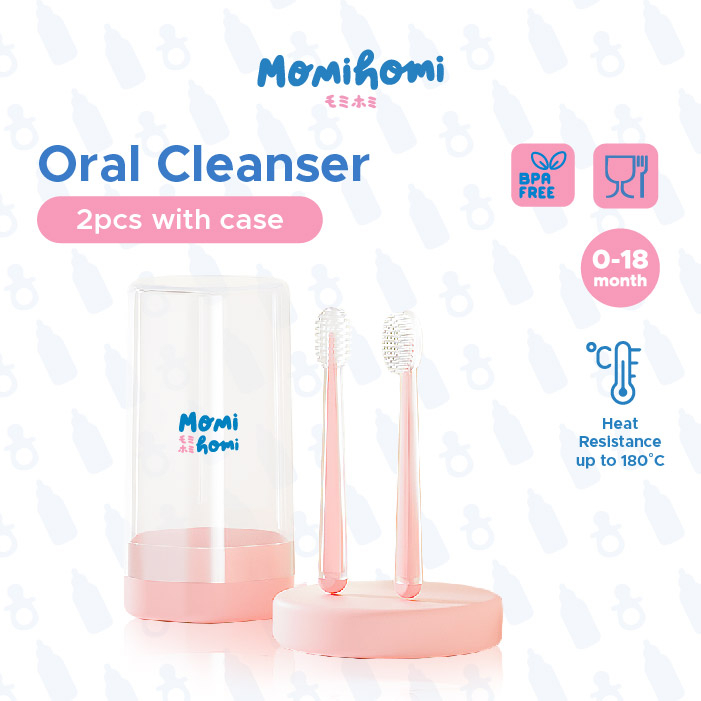 MOMI HOMI Baby Oral Care Pembersih Mulut 02 Bayi Silikon Set Sikat Lidah Bayi &amp; Sikat Gigi Bayi 2in1 Silicone Tootbrush