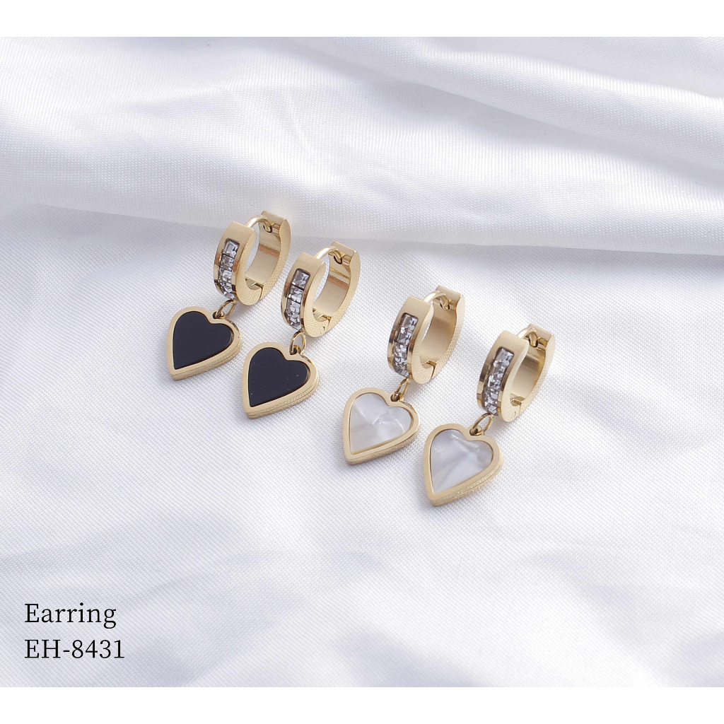 Anting Titanium Permata Hitam Dan Putih Perhiasan Fashion 8431