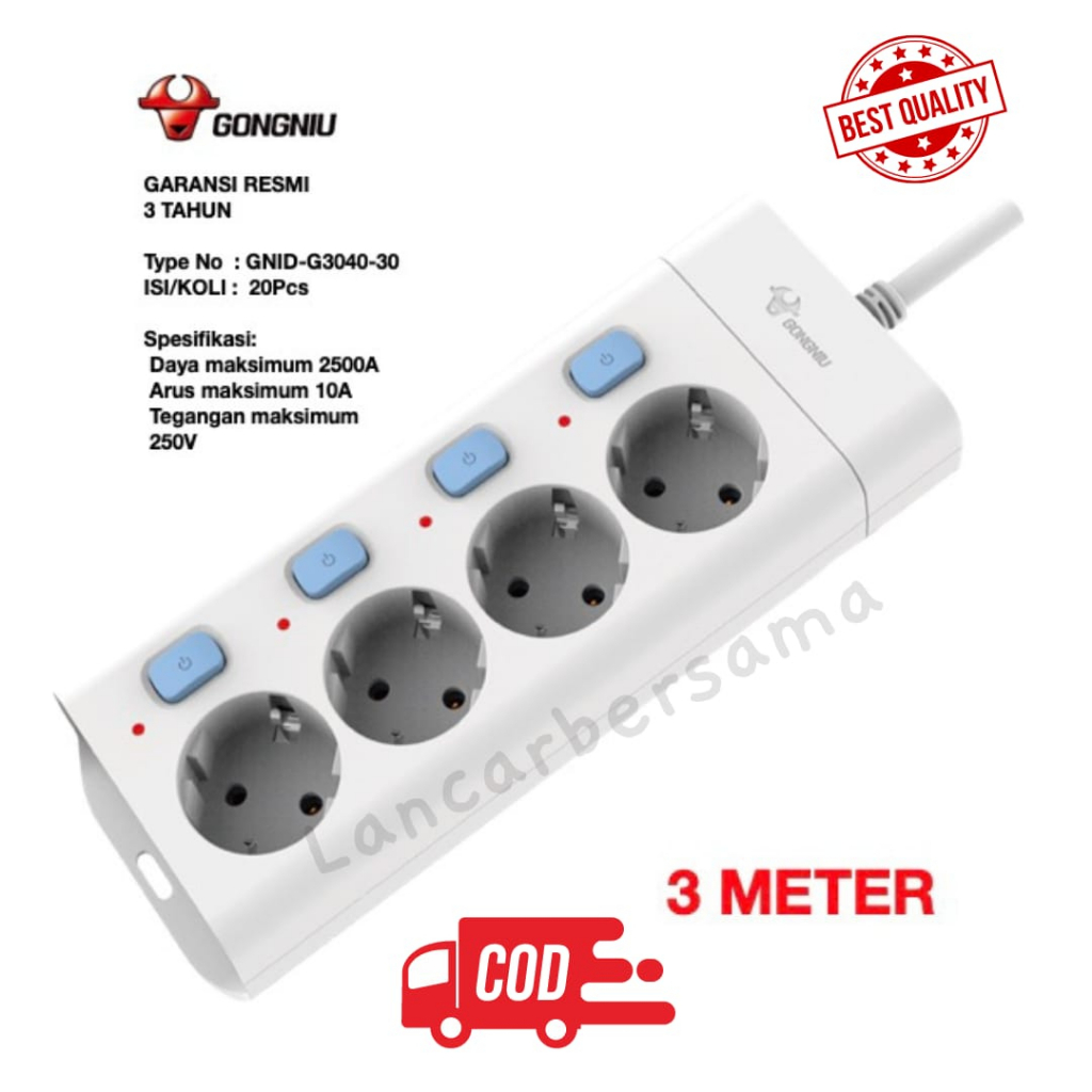 STOP KONTAK MULTI SWITCH 4-5 LUBANG GONGNIU (G3040-G3050) GARANSI 3 TAHUN SNI, KUALITAS BAGUS!!!