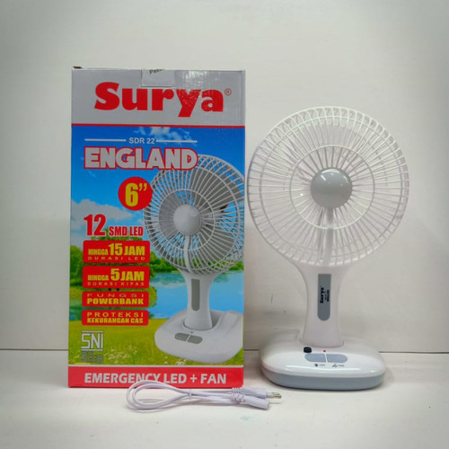 KIPAS ANGIN EMERGENCY PLUS LAMPU BISA SEBAGAI POWERBANK SURYA ENGLAND SDR 22 KIPAS EMERGENCY 6 INCH