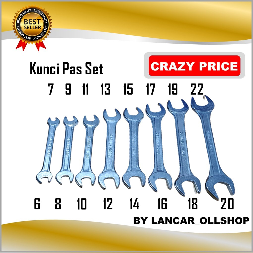 Kunci Pas Set 8 Pcs 6 mm - 22 mm / Kunci Pas Kombinasi 1 Set Wrench Spanner  Lengkap