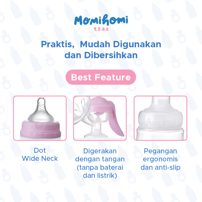 MOMI HOMI Pompa Asi Manual 03 Portable Breast Pump / Breast Milk Saver Set Dengan Botol Dot 150ml BPA FREE