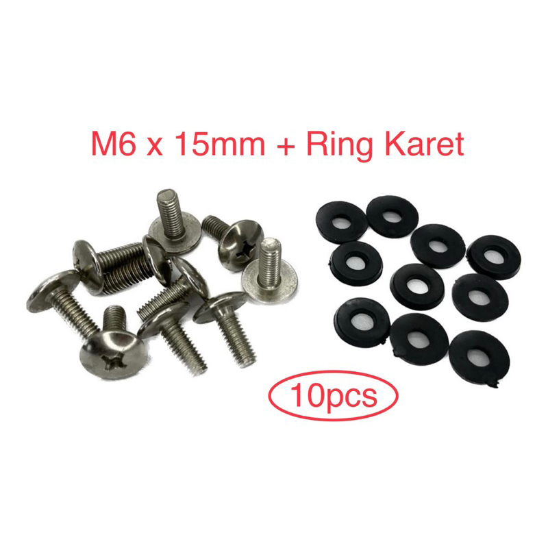 Baut Body M6 x 15mm + Ring karet | Mini Gp - Mini Trail - ATV - Honda - Yamaha - Universal - 10pcs