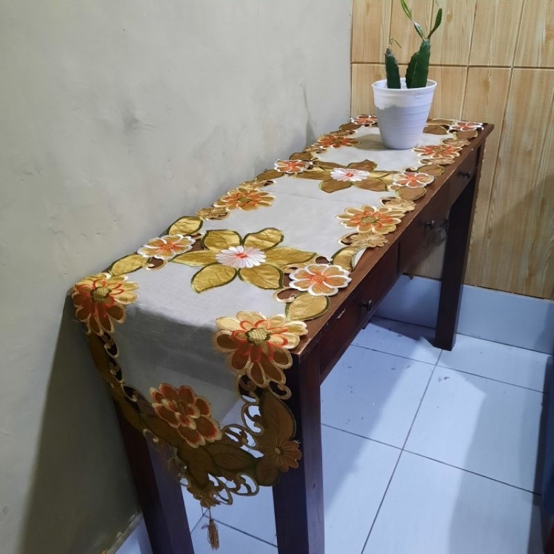 Table Runner Taplak Meja Panjang Taplak Meja Tamu Taplak Meja Makan 4-8 kursi Bordir Import Premium