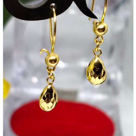Tiara Jaya #Anting Anak Emas Hooks Kacang Ukir Emas Asli Kadar 700 70% Anting Gantung Air Mata Ukir 