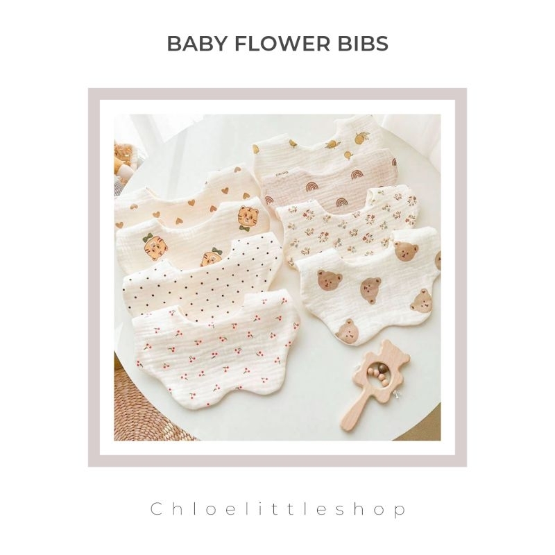 Bib Slabber Anak Bayi / Tatakan Iler Bunga / Flower Bandana Bib