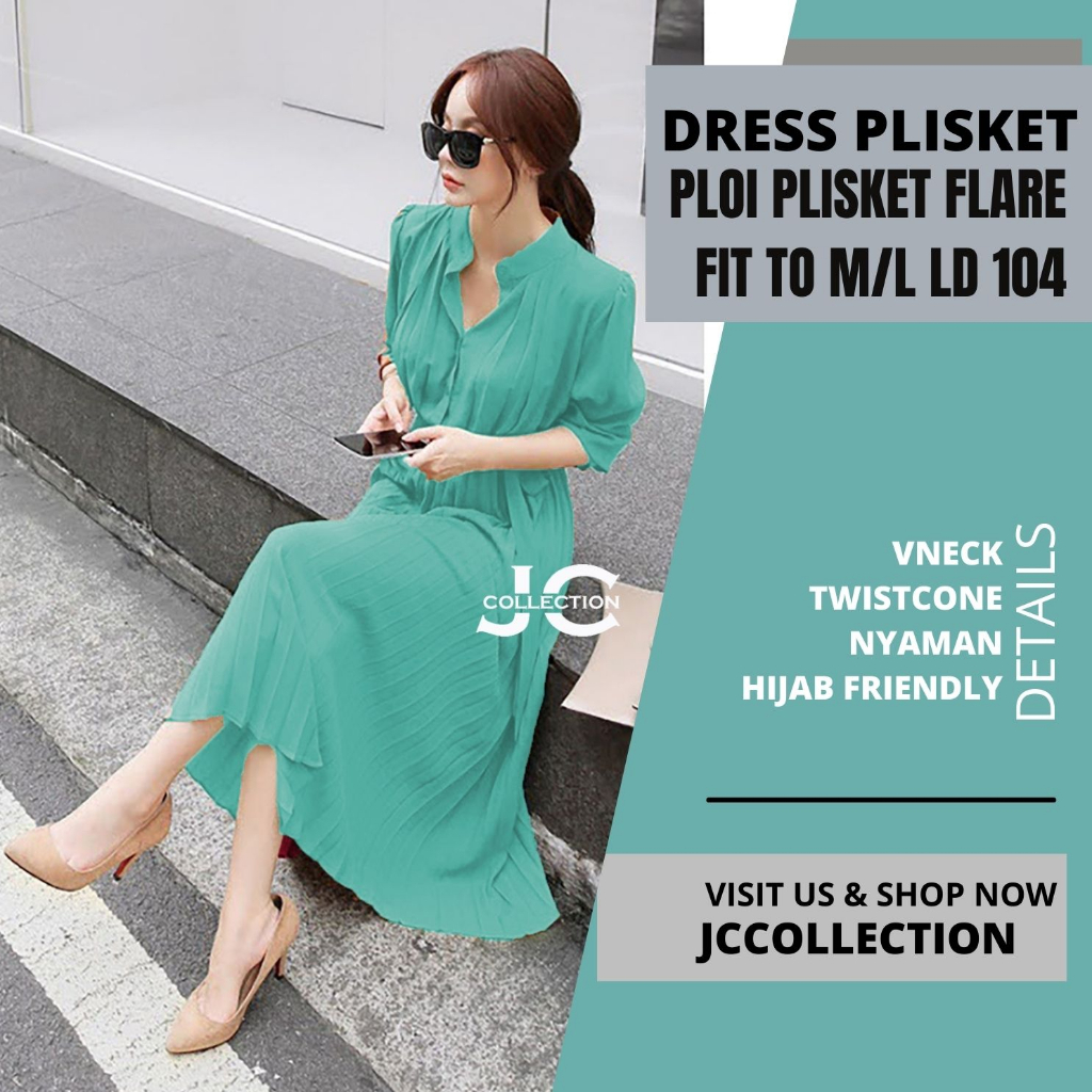 Long Dress Ploi plisket lengan panjang wanita gaya korea Peacce  - JCCollections