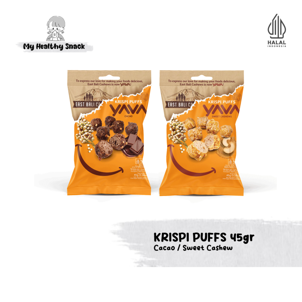 

EAST BALI CASHEW / YAVA Krispi Puffs - 45gr - Sweet Cashew / Cacao - Snack Diet - Cemilan Sehat - Sarapan Sereal