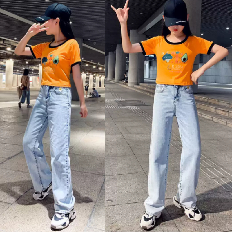 Setelan baju crop celana kulot jeans anak perempuan | Set girl jeans impor keren