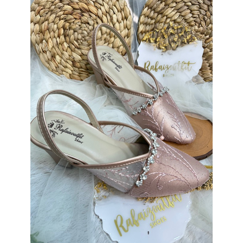 sepatu pesta wedding wanita viola rosegold 7cm chunky