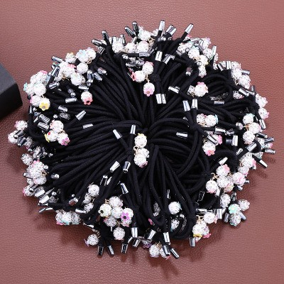 Ikat Rambut Berlian Buatan Korean Style Rhinestone Ball Rubber Ikat Rambut Karet hitam Wanita Korea Karet Simple Elegan Karet Ikat motif ikatan rambut souvenir