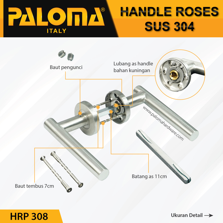 Handle Pintu Roses PALOMA HRP 308 LHT VIDIC SS STAINLESS STEEL