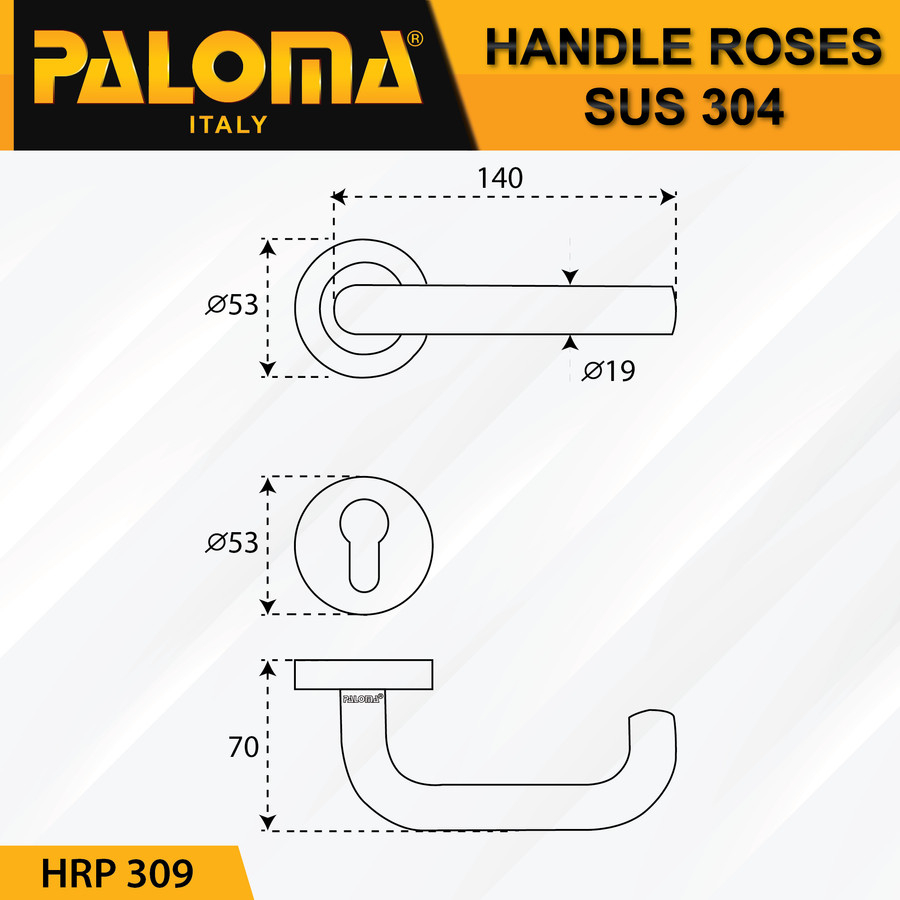 Handle Roses Paloma HRP 309 Gagang pintu LHT PABLO SSS SUS 304