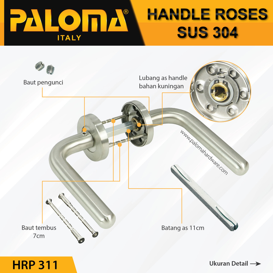 Handle pintu roses HRP 311 PALOMA LHT VARANE STAINLESS STEEL