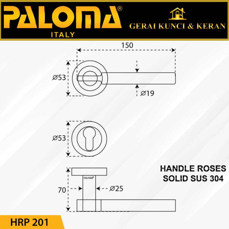 Handle Pintu Roses PALOMA HRP 201 LHS KLOSE STAINLESS STEEL