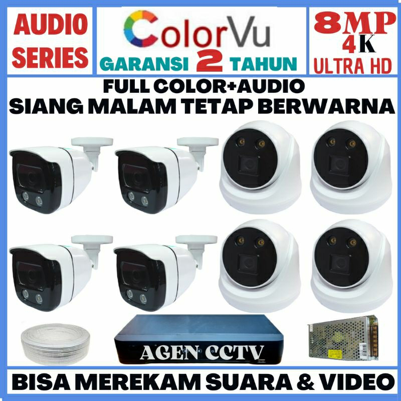 PAKET CCTV COLORVU 8 CHANNEL 8 KAMERA 4K 8MP 2560P ULTRA HD AUDIO FULL COLOR