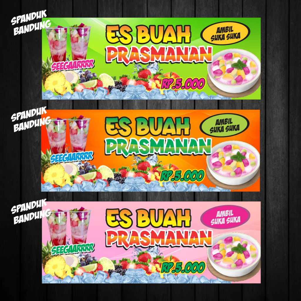 cetak spanduk es buah prasmanan ukuran 60 x 160 / BISA COD / spanduk es buah prasmanan