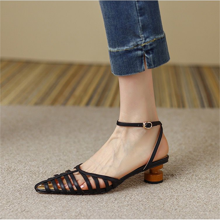 Heels Wooden Striped Strap / Sendal Kayu Hak Wanita 5372 (34 - 40)