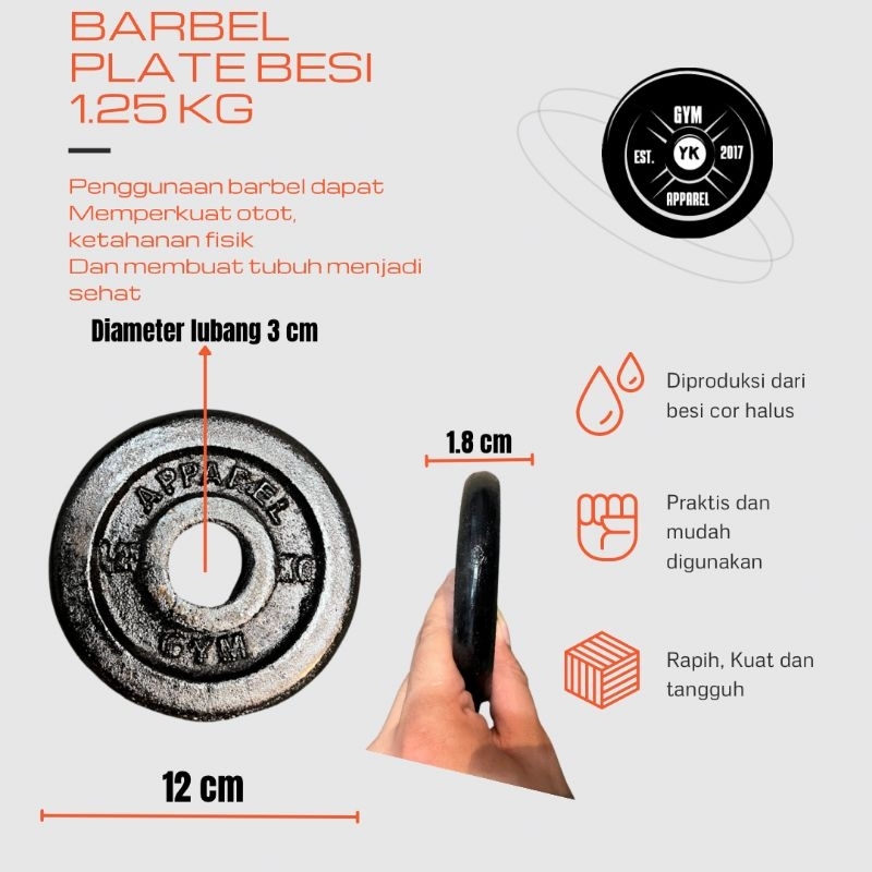 dumbell plate barbel weight plate dumbel besi piringan 1.25 kg barbel besi gym angkat beban