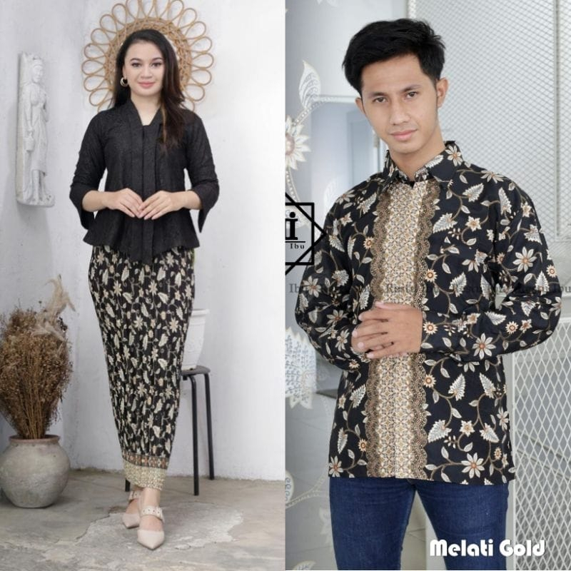 Setelan Kebaya Brukat Kartini dan Kemeja Batik Couple Kebaya Brukat Floy Kebaya Kutubaru Couple Bati