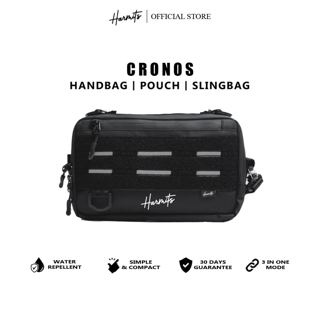 Harmits Project CRONOS Clutch Pria Warna Hitam Multifungsi (Hand bag + Sling bag + Hanging bag) Bahan Bimo Nilon Waterproof