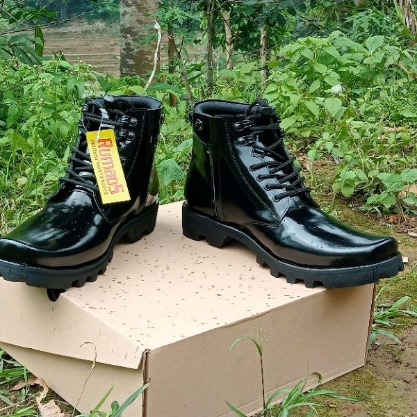 sepatu PDH kantoran/dinas/lapangan TNI POLRI SECURITY SATPAM kulit sapi asli Hitam kilap