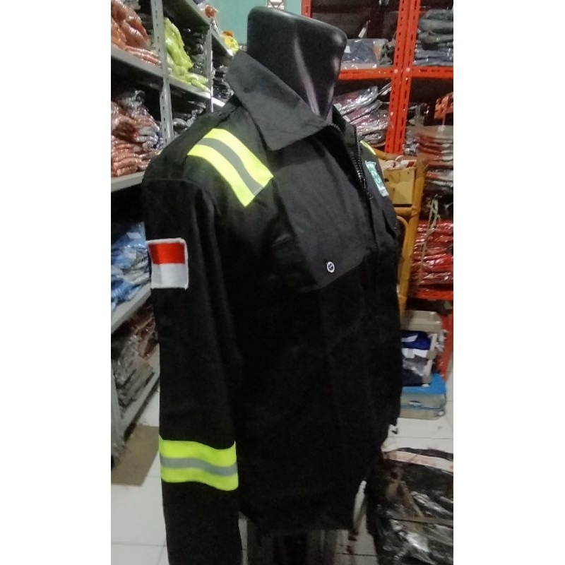 SERAGAM SAFETY HITAM RESLETING SCOTLIGT LEBAR 5CM HIJAU