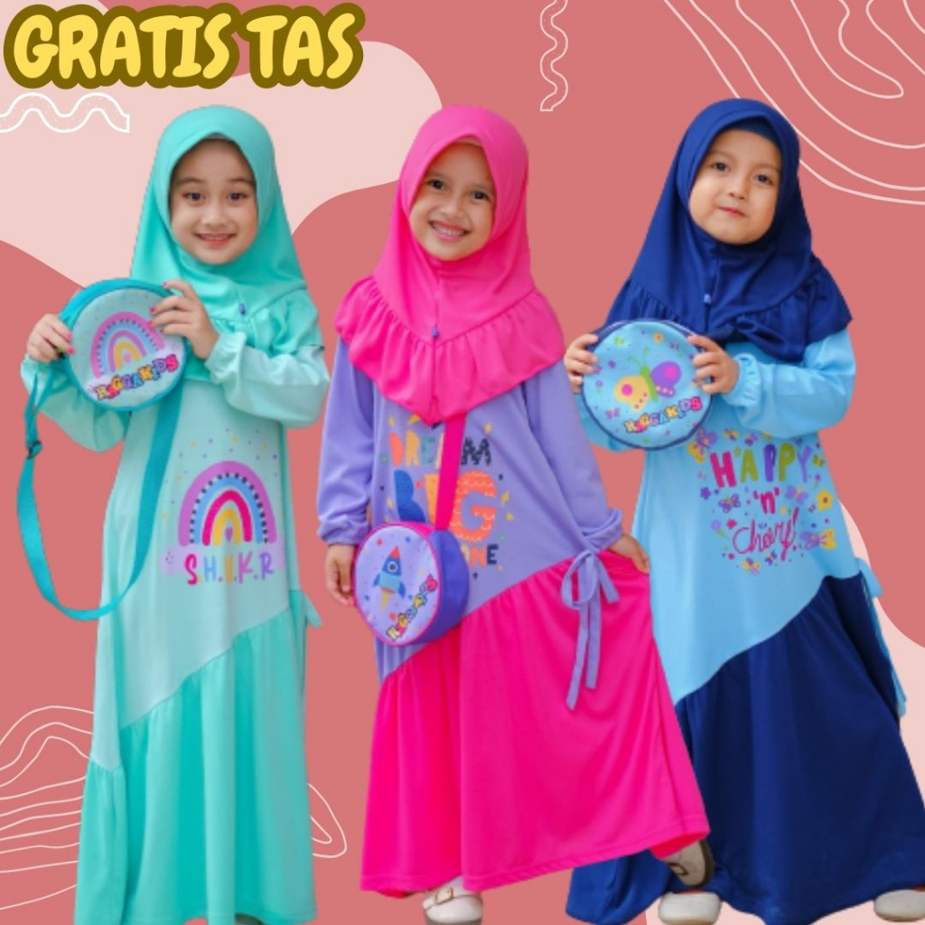 Gamis pakaian busana muslim anak perempuan umur 12 tahun 10 tahun 9 tahun 6 tahun 5 tahun RG 56 warn