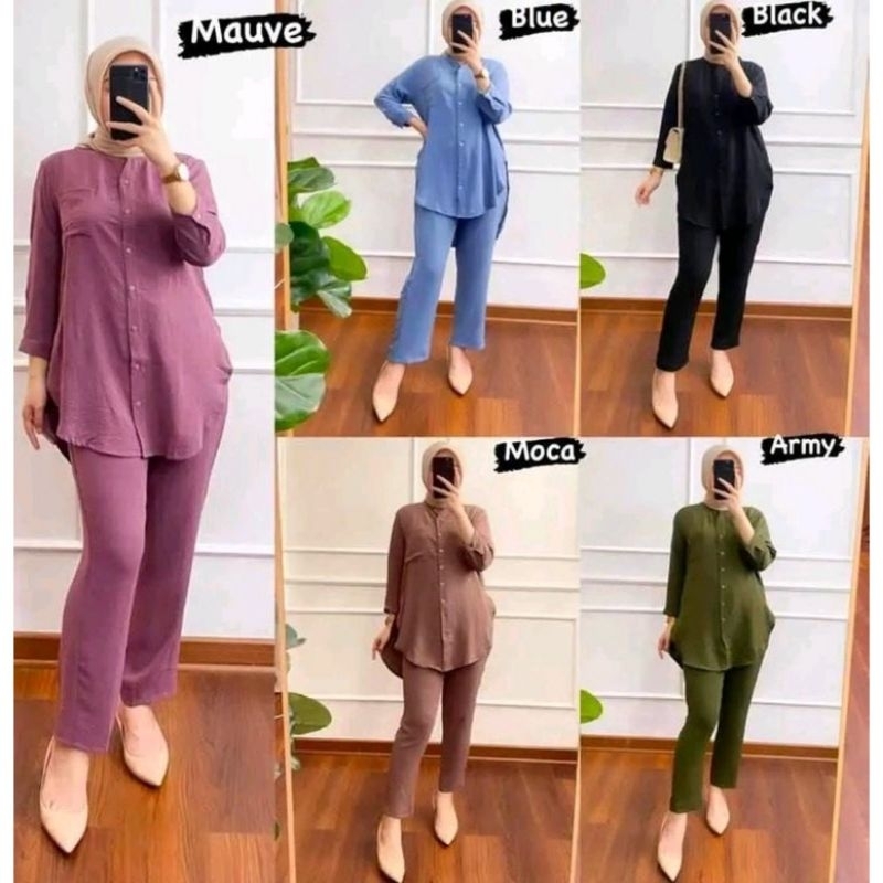 SETELAN WANITA RAYON CRINKLE AIRFLOW PREMIUM LENGAN 7/8 | BAJU ONESET WANITA