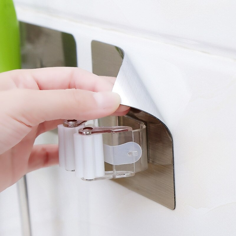 Gantungan Dinding Tempel Waterproof Adhesive Mop Holder Double Slot - AK20 - White