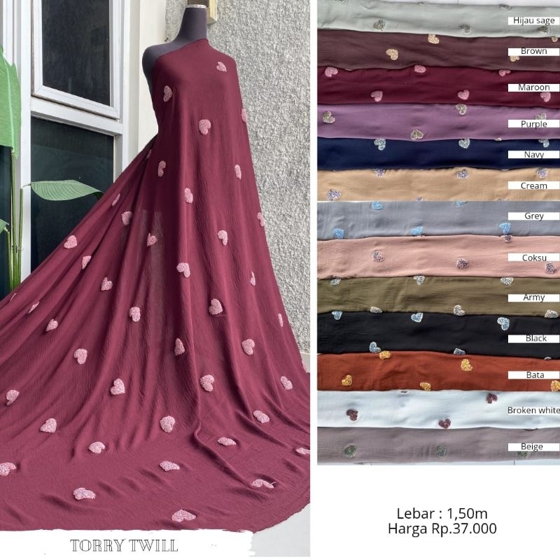 (alena textile) KAIN CRINKLE BORDIR LOVE TERMURAH