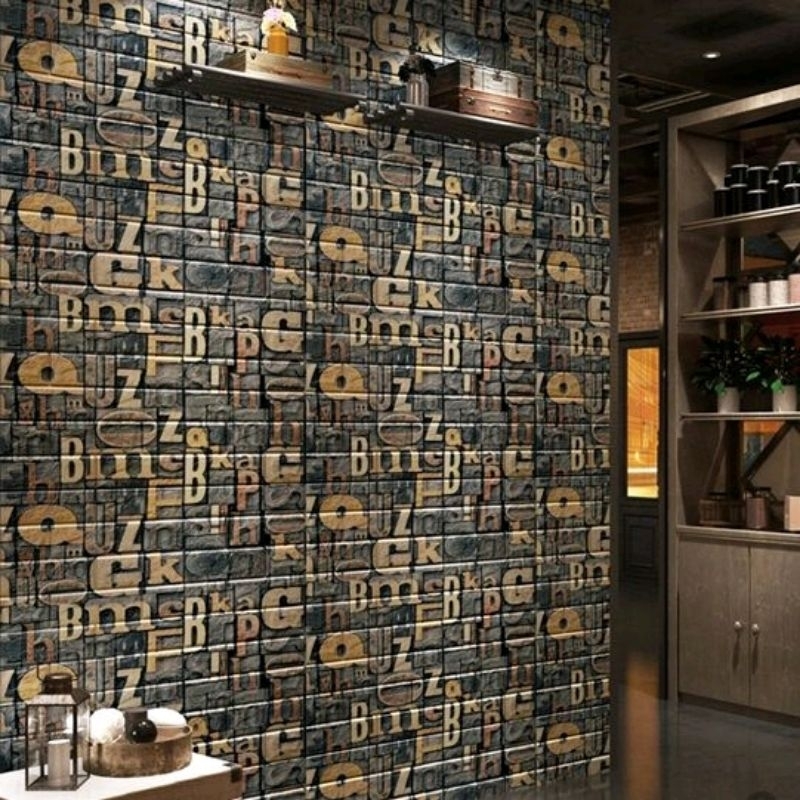 wallpaper foam premium permukaan timbul motif batu alam abjad