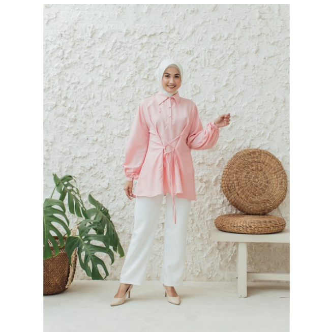 Wearing Klamby Selena Blouse in Salmon