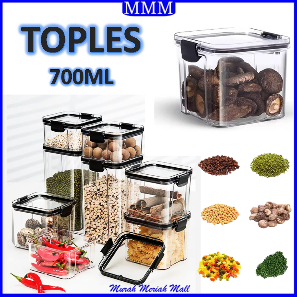 MMM Toples Lebaran Kue Kering 700 ml Penyimpanan Cereal Acrylic Plastik Bening 700ml Kotak Transparan Kedap Udara Kontainer Makanan Storage Jar Food Tempat Bumbu Wadah Snack Storage Box Bahan Makanan Murah Import