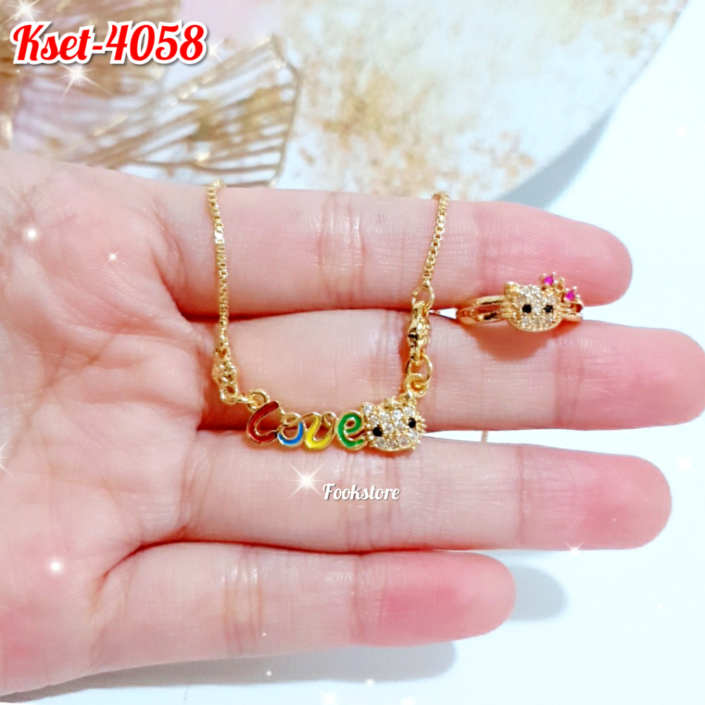 SET KALUNG ANAK GRATIS CINCIN MOTIF KARTUN HELLO KITTY/KSET-4058