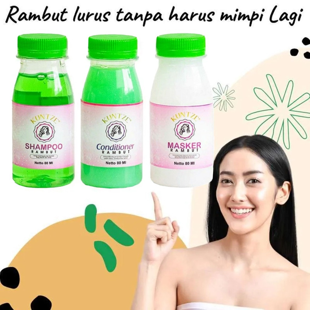 [ 3in1 ] Kuntze Paket Shampo Pelurus Rambut Shampoo + Conditioner + Masker Rambut